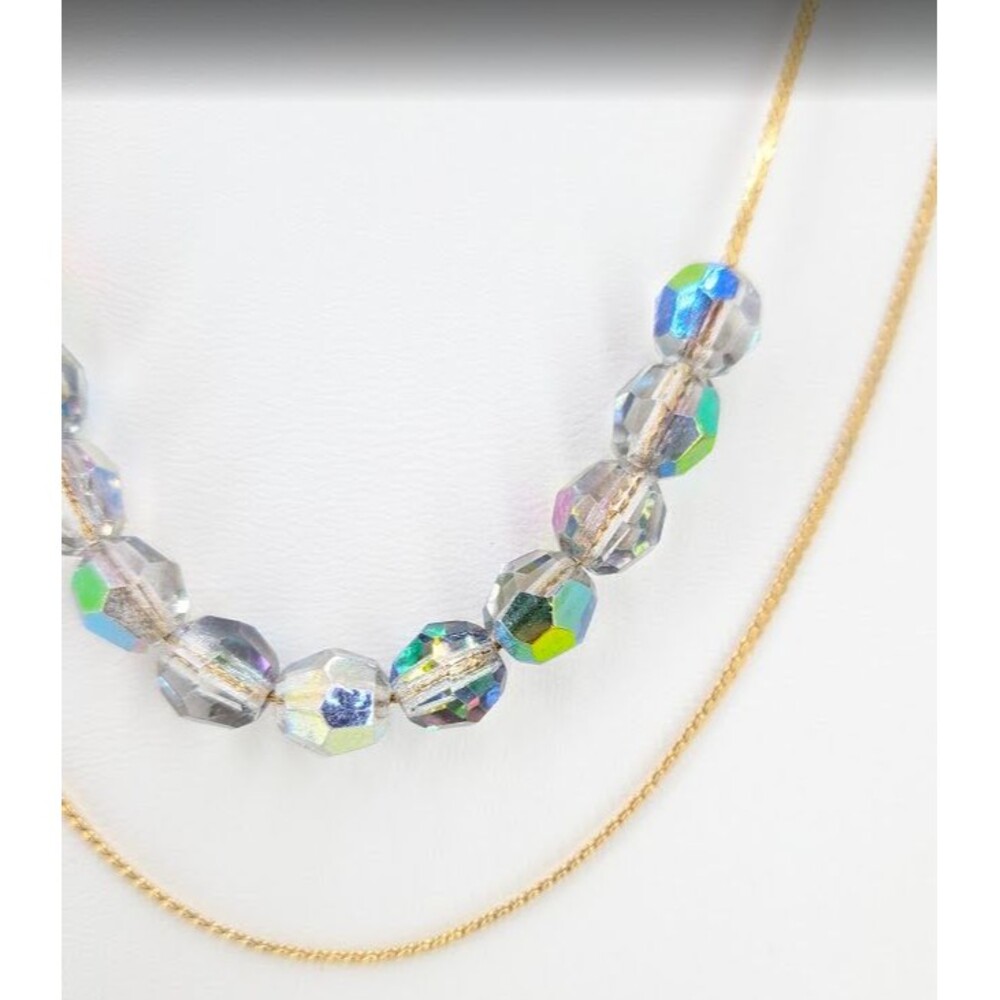 Vintage Necklace Double Strand Gold Tone Iridescent Faceted Plastic Beads 22in - Picture 12 of 16